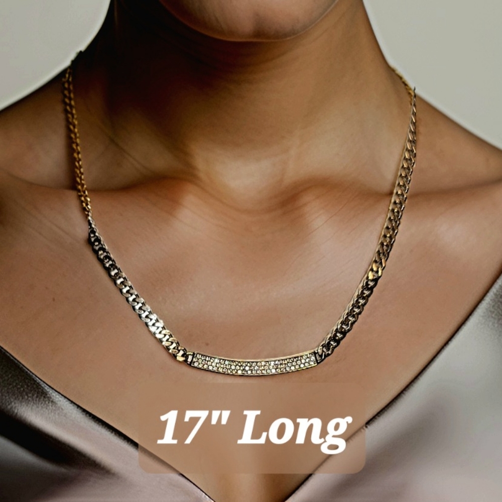 Michael Kors silver chain with rhinestone bar necklace